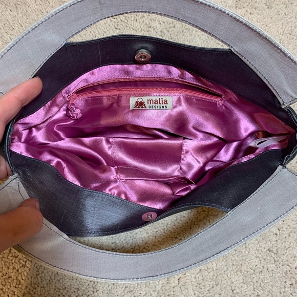 Malia Designs Structured Silk Handmade in Cambodia Gray & Purple Clutch - Picture 4 of 6